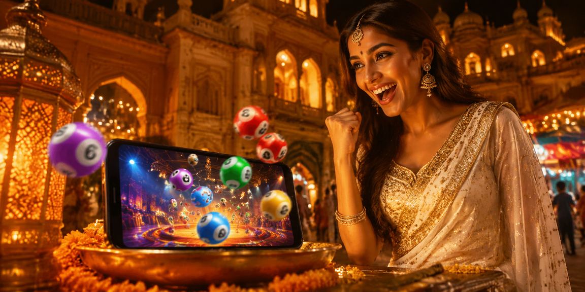 Indian woman playing lottery in traditional saree